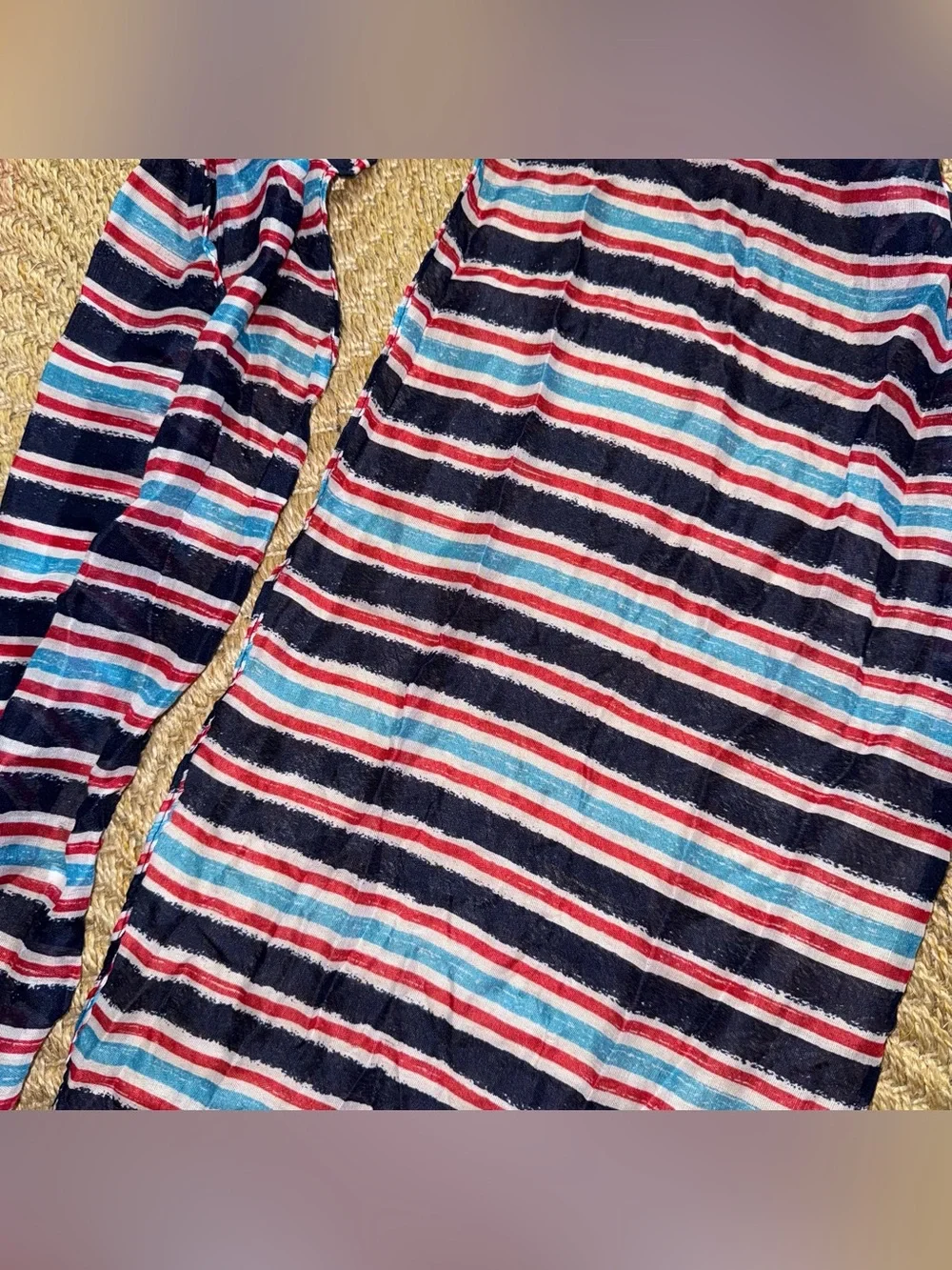 Lightweight Women's Striped & Coral Scarves - Pink Blue Navy Teal Set of 2